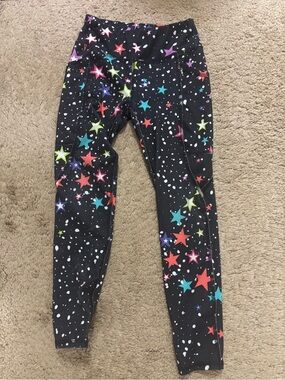 Athletic Works Black Leggings with Multicolor Star Print